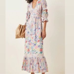 Banjanan Aubree Dress Dawn Chorus Crystal Light Pink Floral Maxi Small